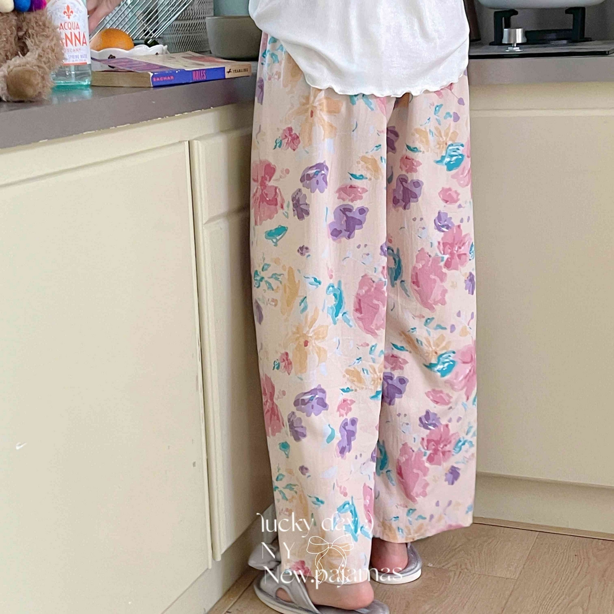 91家纺网 家纺一手货源 找家纺 纽约生活 2025新款人棉阔腿裤 花海