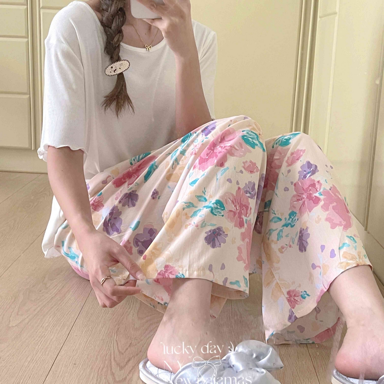 91家纺网 家纺一手货源 找家纺 纽约生活 2025新款人棉阔腿裤 花海