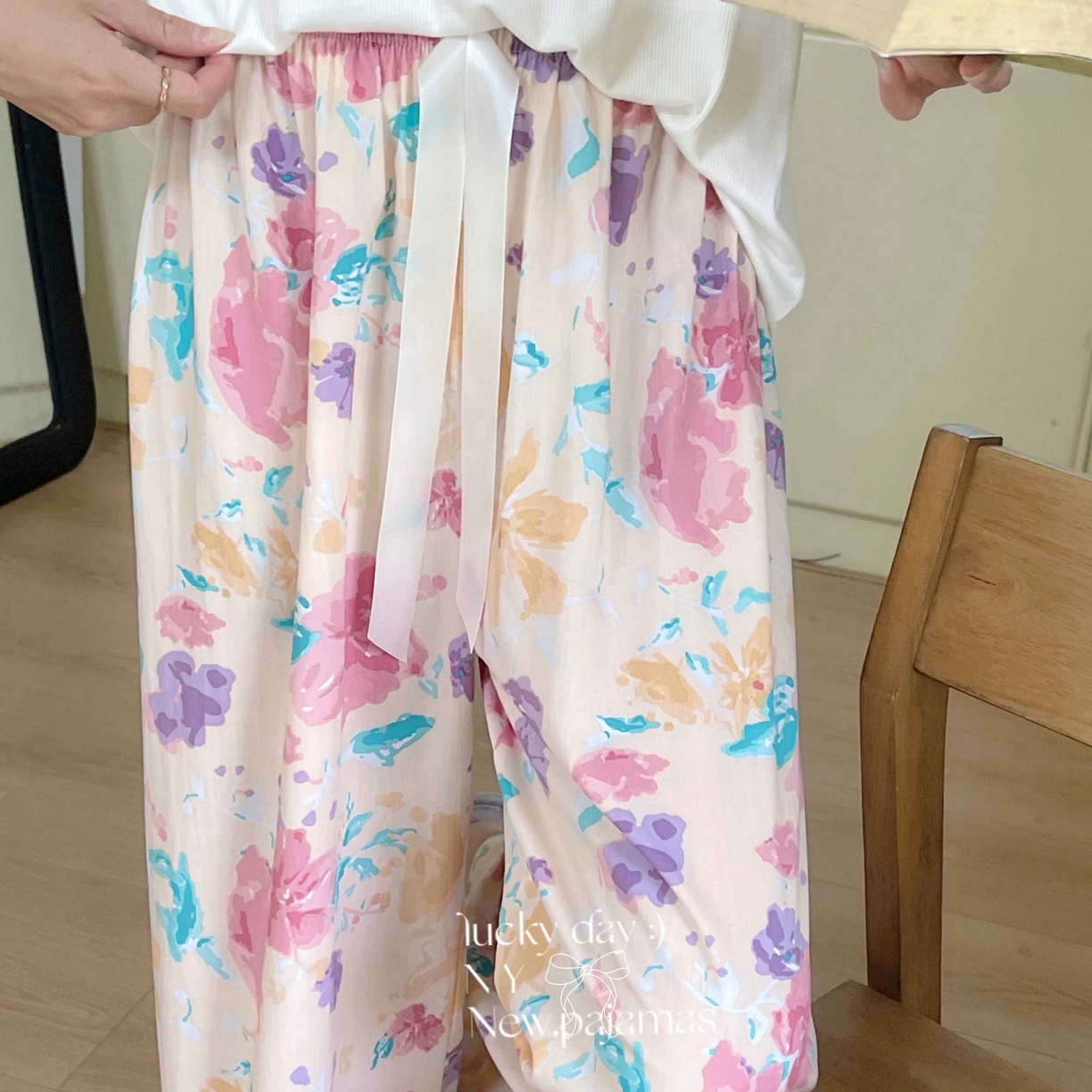 91家纺网 家纺一手货源 找家纺 纽约生活 2025新款人棉阔腿裤 花海