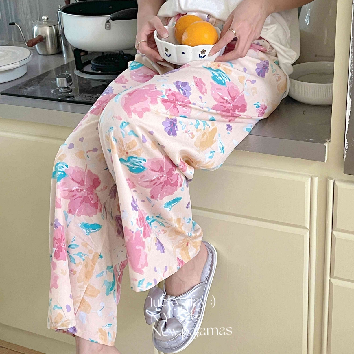 91家纺网 家纺一手货源 找家纺 纽约生活 2025新款人棉阔腿裤 花海