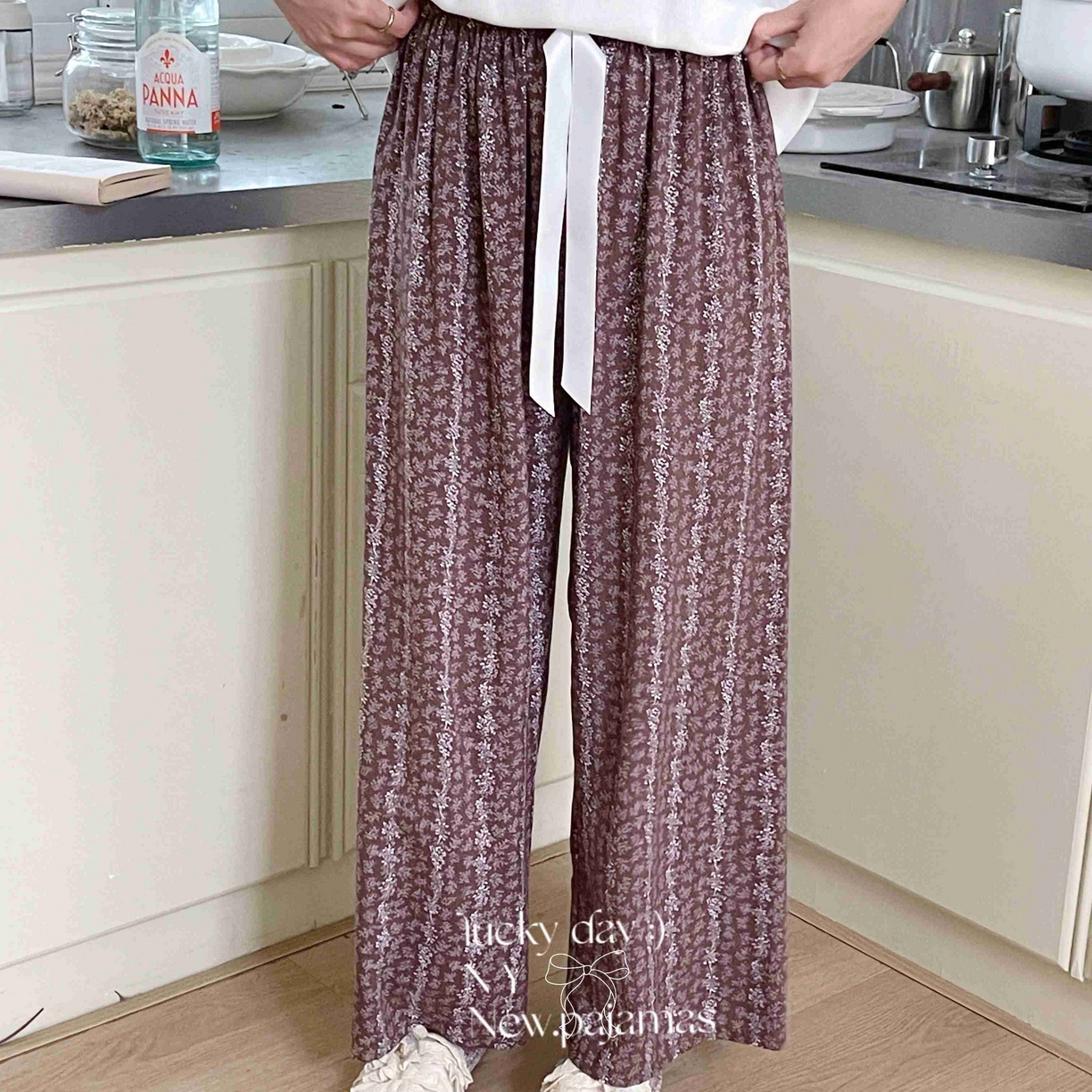 91家纺网 家纺一手货源 找家纺 纽约生活 2025新款人棉阔腿裤 花间咖