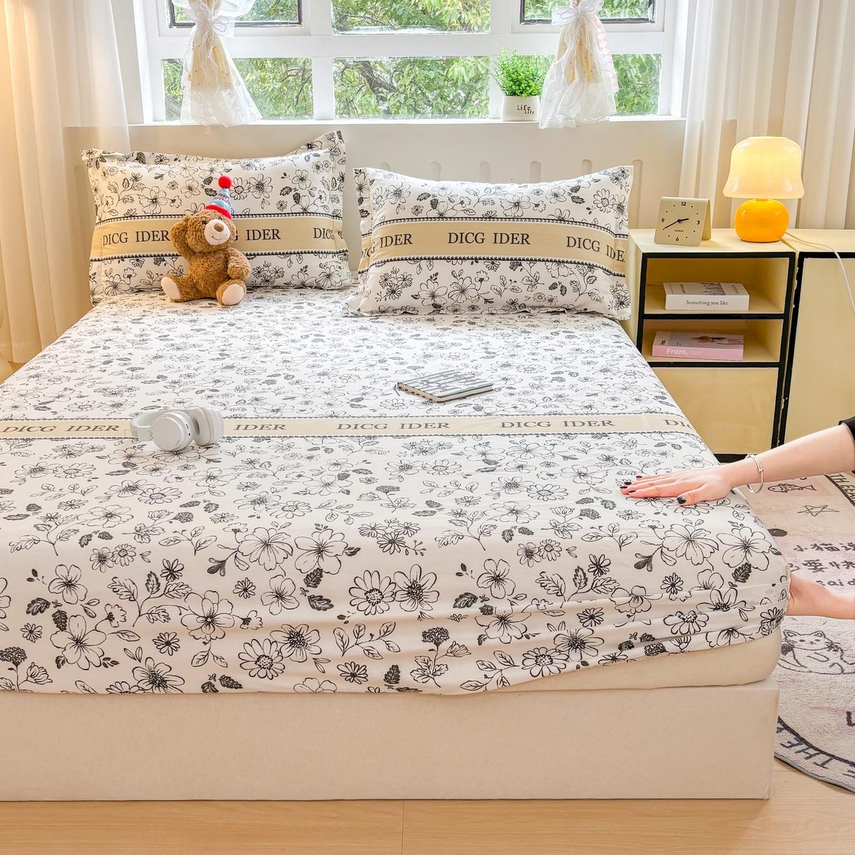 91家纺网 家纺一手货源 找家纺 大吉 2025新款全棉印花床笠 赫本