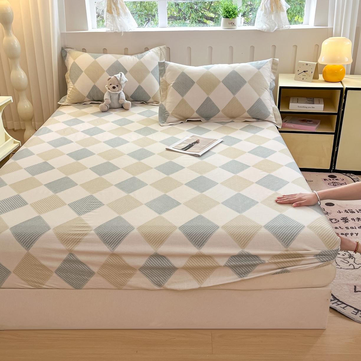 91家纺网 家纺一手货源 找家纺 大吉 2025新款全棉印花床笠 向往