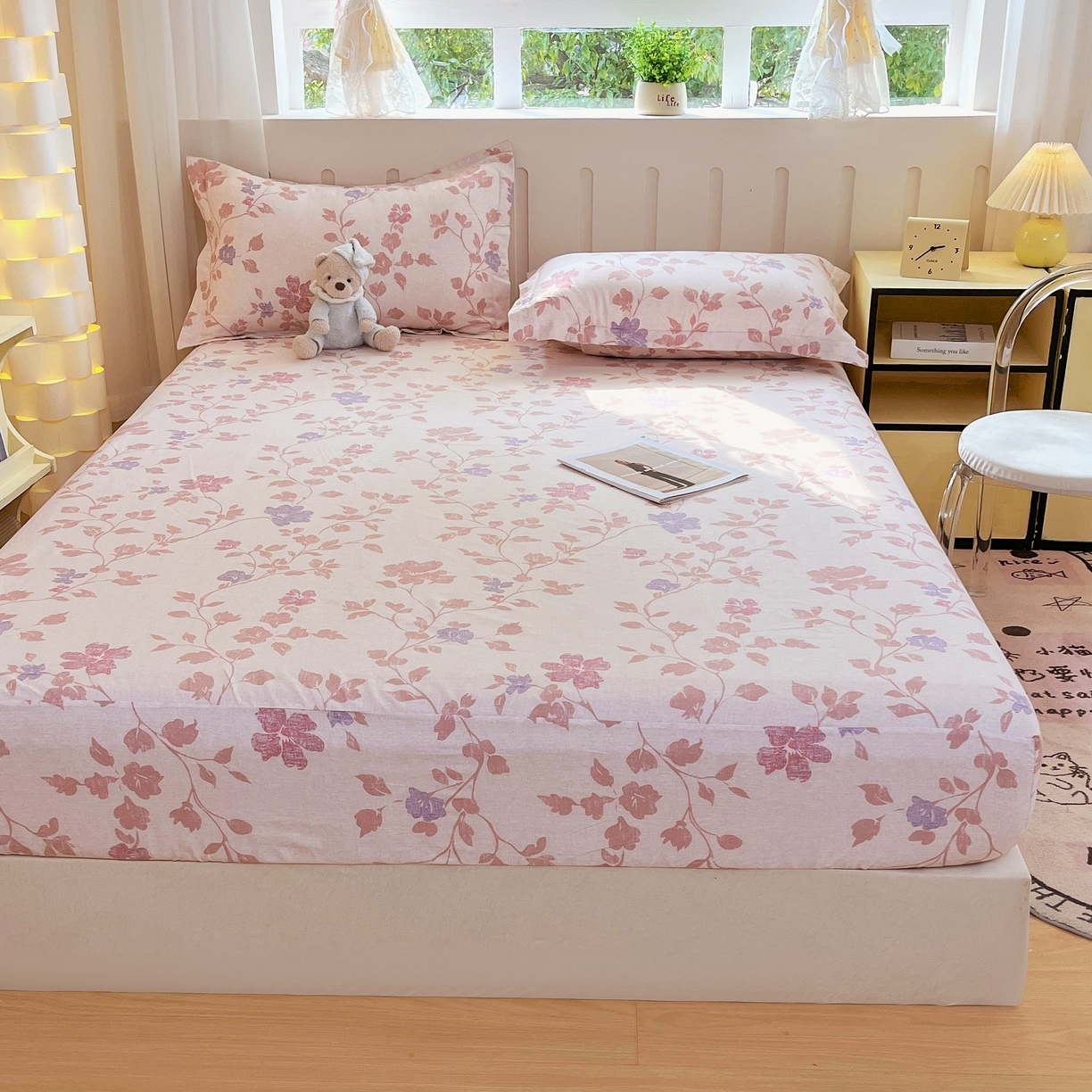 91家纺网 家纺一手货源 找家纺 大吉 2025新款全棉印花床笠 春日