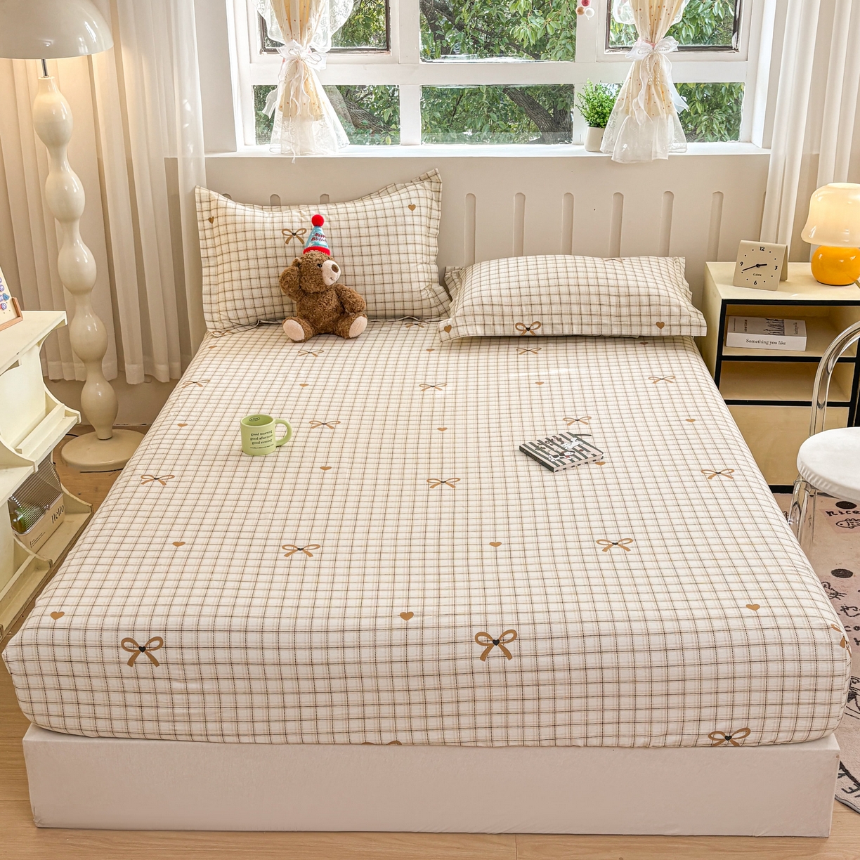 91家纺网 家纺一手货源 找家纺 大吉 2025新款全棉印花床笠 小欢喜