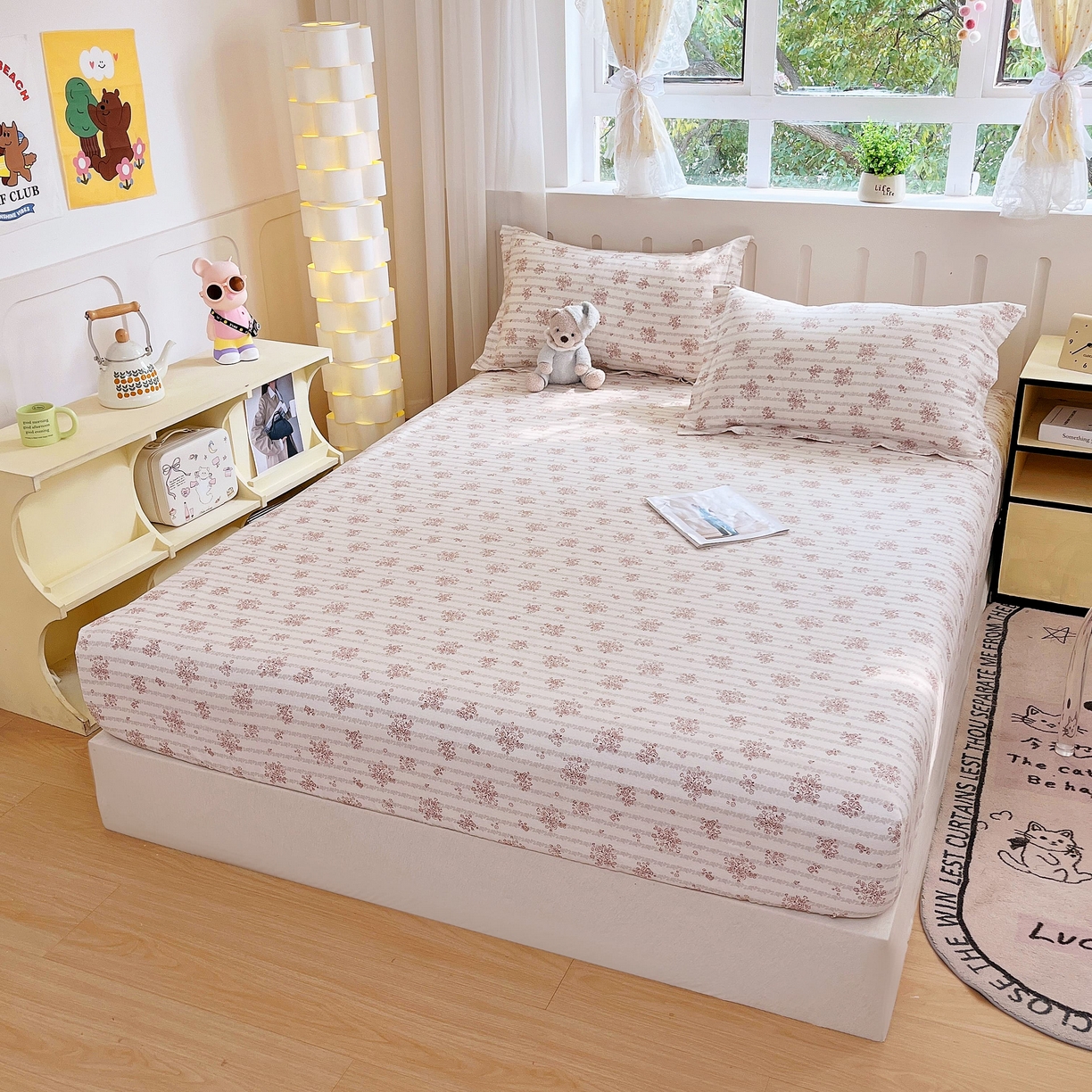 91家纺网 家纺一手货源 找家纺 大吉 2025新款全棉印花床笠 樱珞