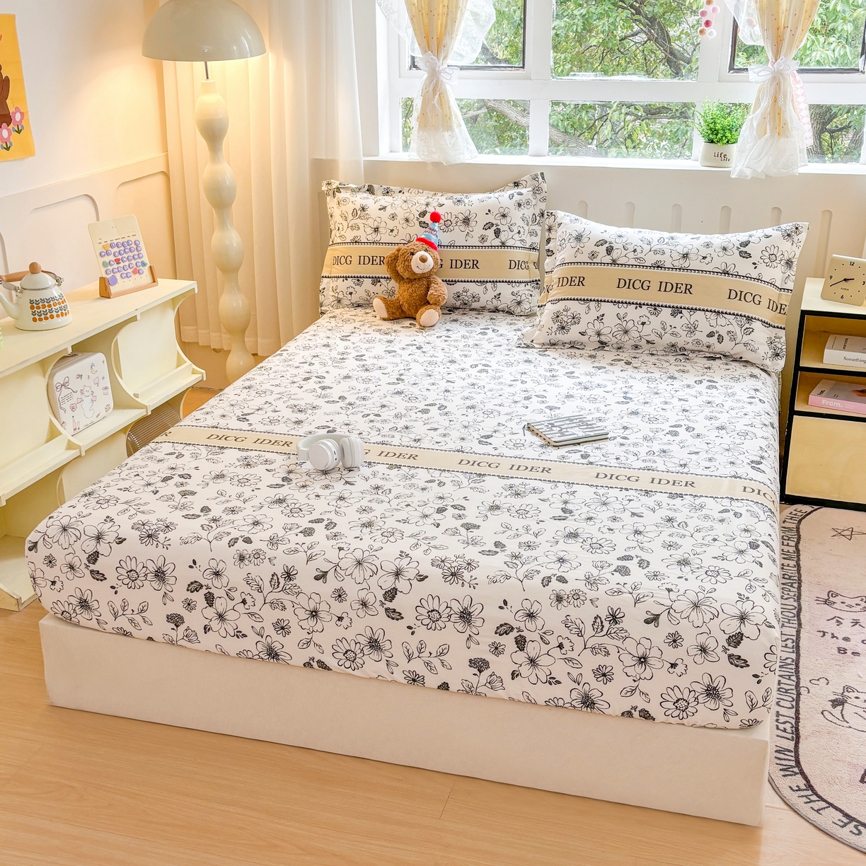 91家纺网 家纺一手货源 找家纺 大吉 2025新款全棉印花床笠 赫本