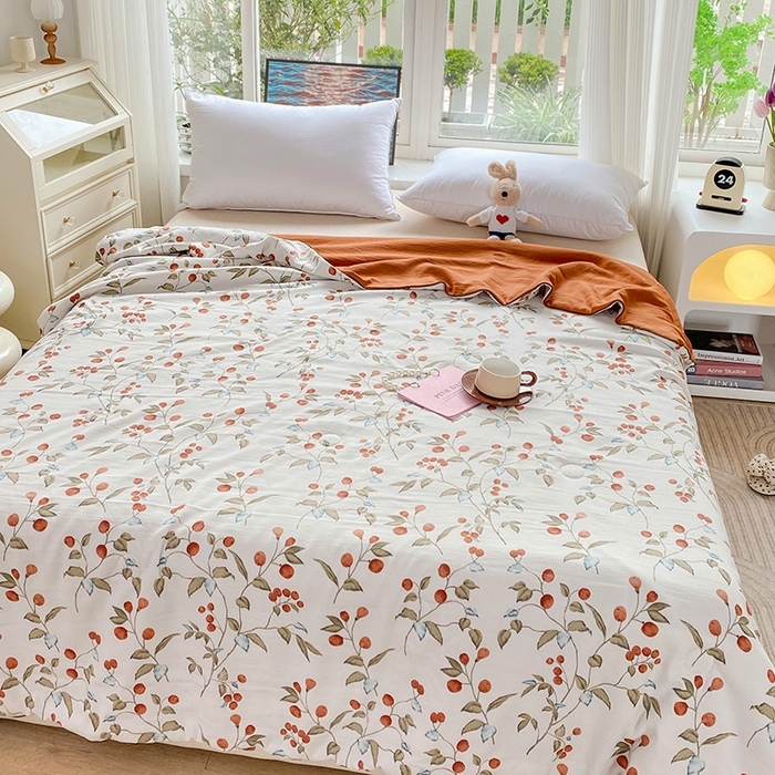 91家纺网 家纺一手货源 找家纺 畅畅家纺 2025新款A类水洗棉麻双层纱夏被四件套 红豆