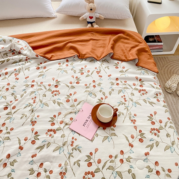 91家纺网 家纺一手货源 找家纺 畅畅家纺 2025新款A类水洗棉麻双层纱夏被四件套 红豆