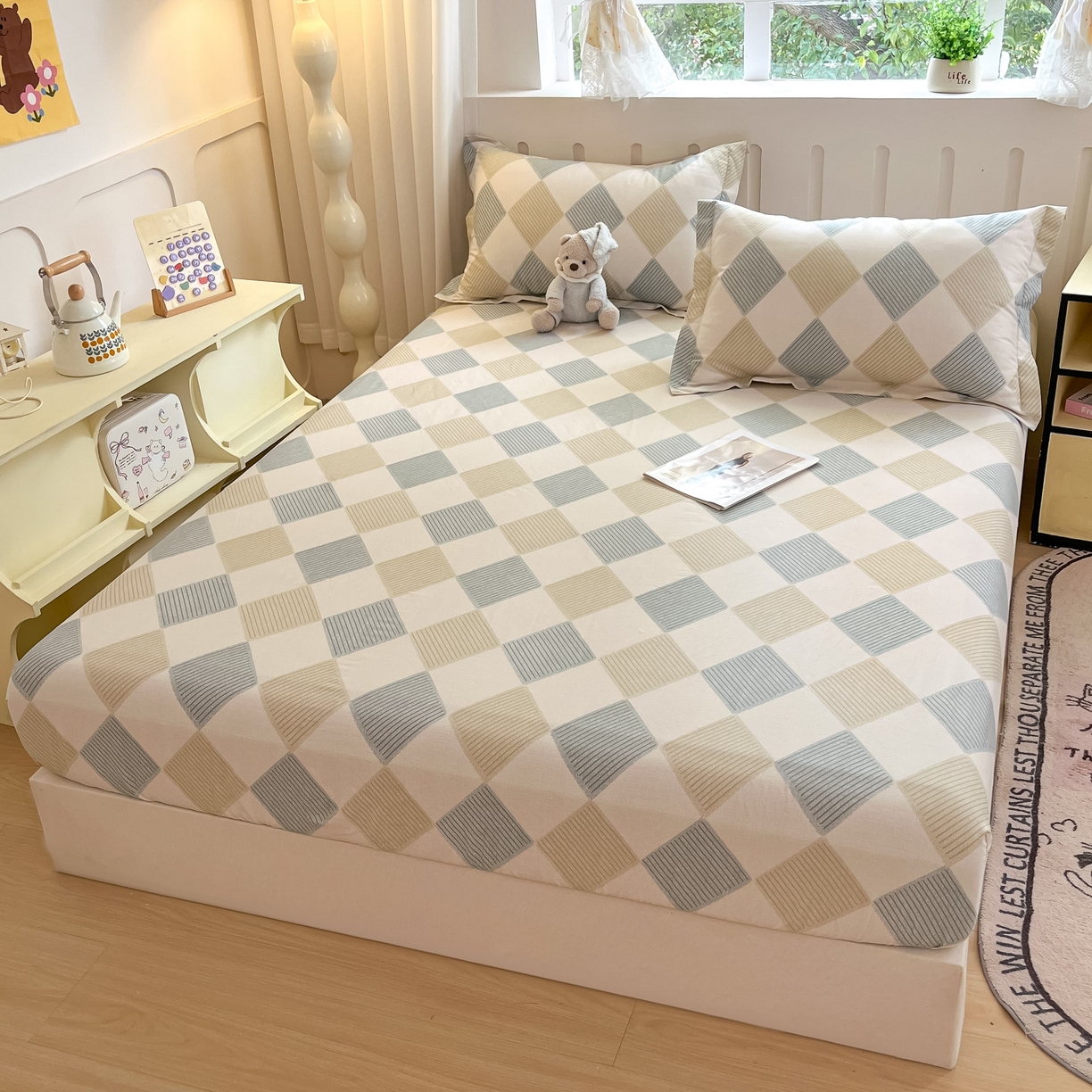 91家纺网 家纺一手货源 找家纺 大吉 2025新款全棉印花床笠 向往