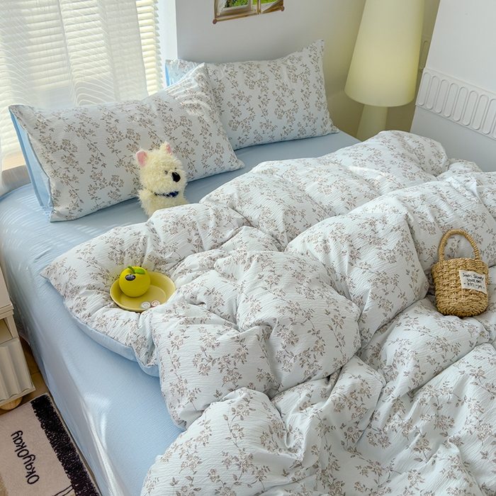 91家纺网 家纺一手货源 找家纺 竹合家纺 2025新品云感皱皱四件套跑量款小清新四件套 蓝颜