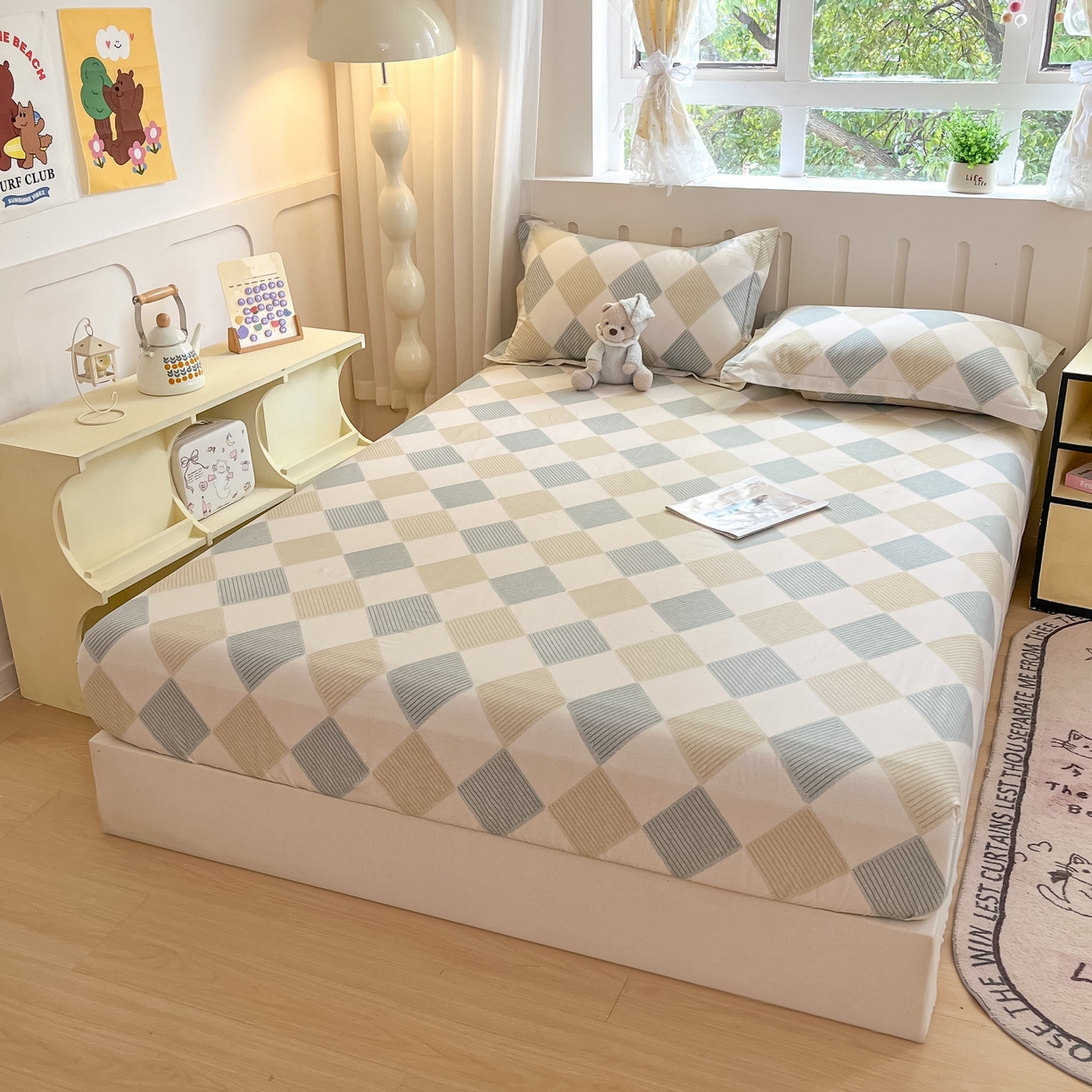 91家纺网 家纺一手货源 找家纺 大吉 2025新款全棉印花床笠 向往