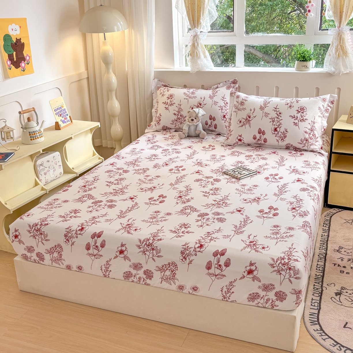 91家纺网 家纺一手货源 找家纺 大吉 2025新款全棉印花床笠 繁花