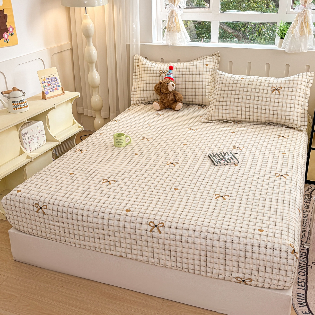 91家纺网 家纺一手货源 找家纺 大吉 2025新款全棉印花床笠 小欢喜