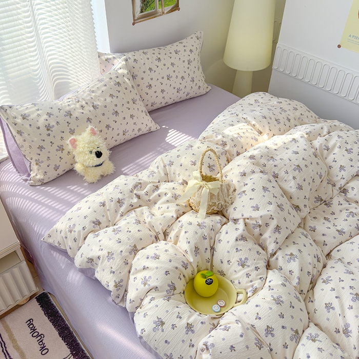 91家纺网 家纺一手货源 找家纺 竹合家纺 2025新品云感皱皱四件套跑量款小清新四件套 郁金香-紫