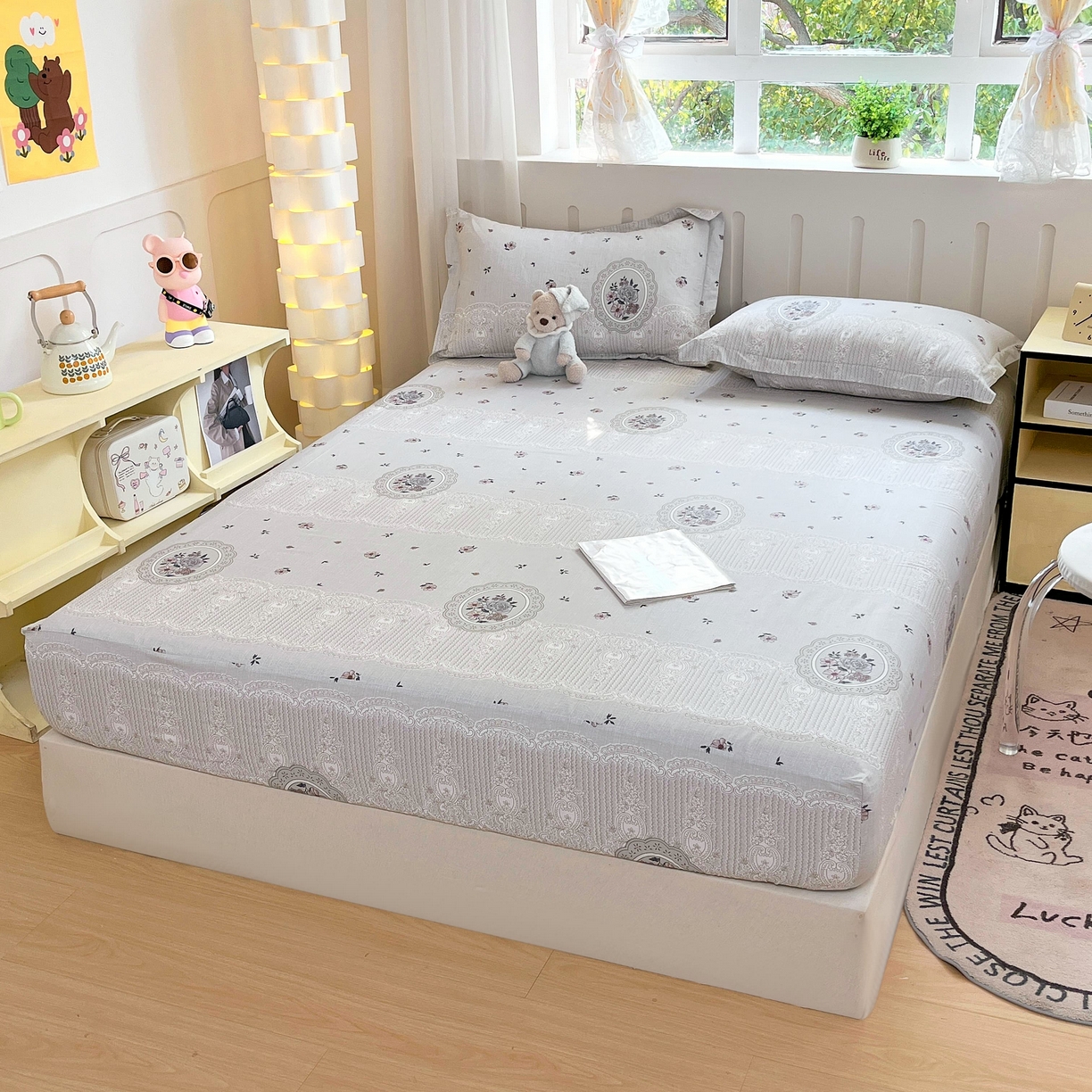 91家纺网 家纺一手货源 找家纺 大吉 2025新款全棉印花床笠 法式庄园