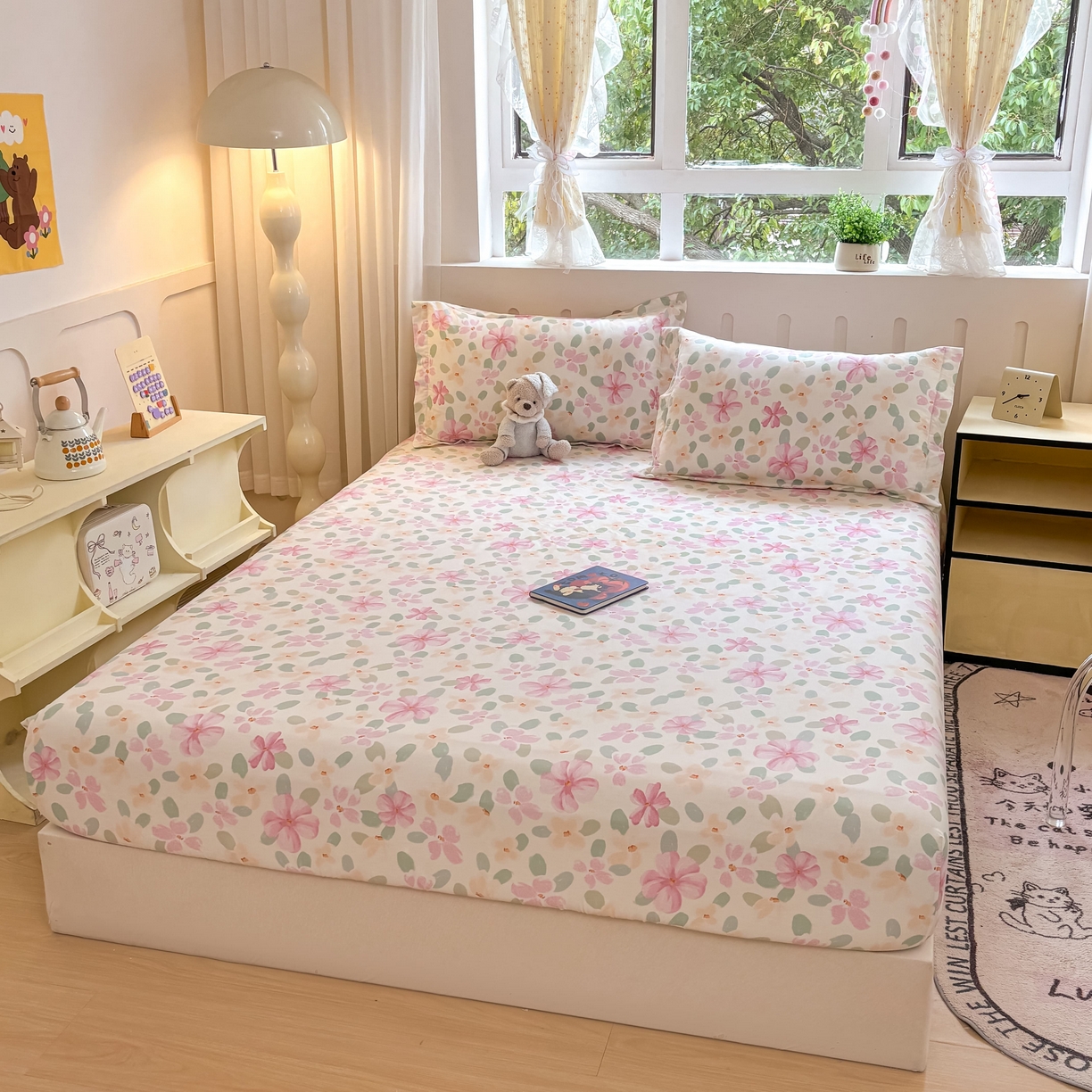 91家纺网 家纺一手货源 找家纺 大吉 2025新款全棉印花床笠 甜梦