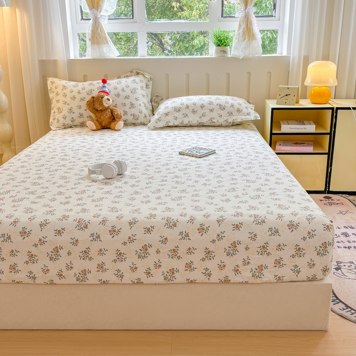 91家纺网 家纺一手货源 找家纺 大吉 2025新款全棉印花床笠 初夏