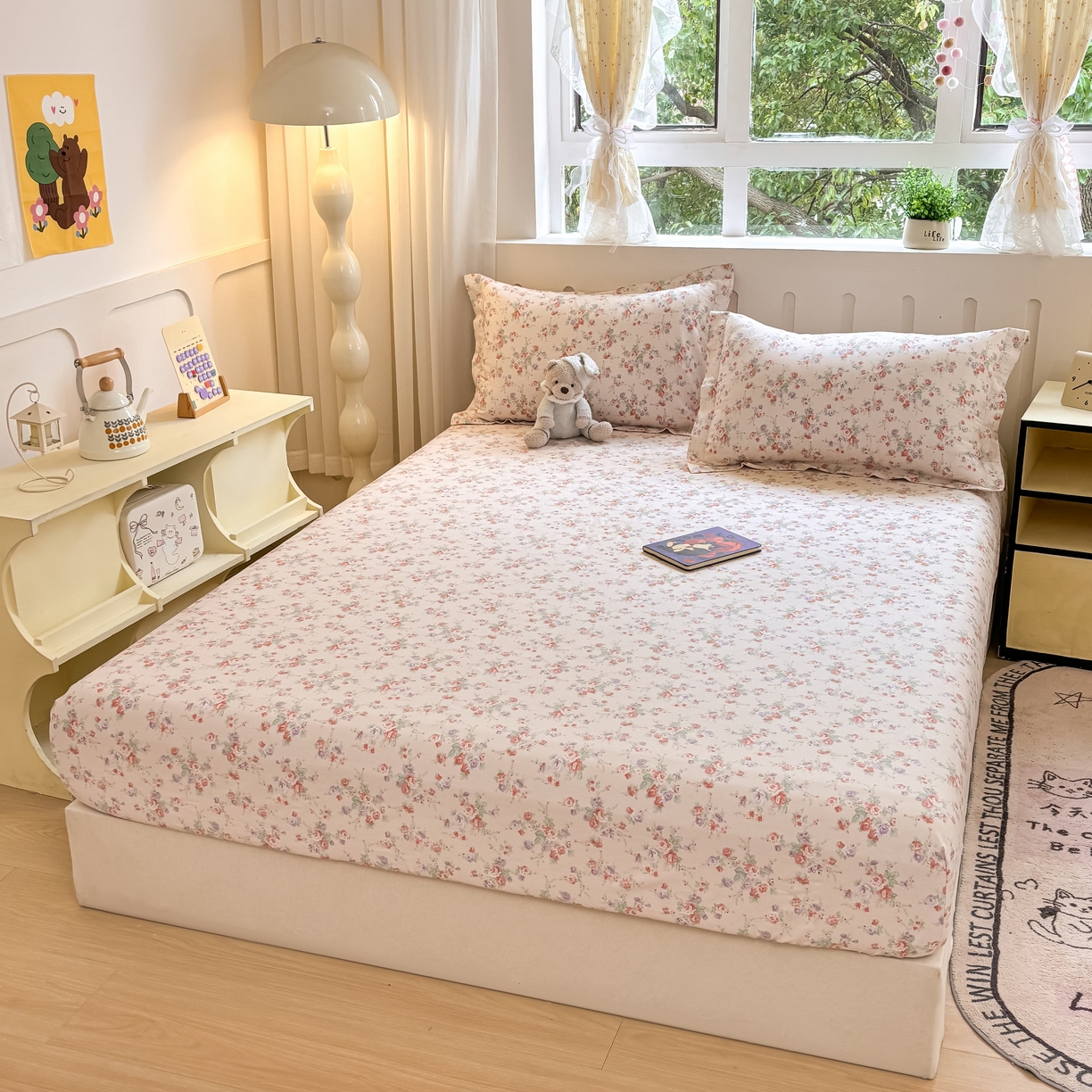 91家纺网 家纺一手货源 找家纺 大吉 2025新款全棉印花床笠 花语蔷薇