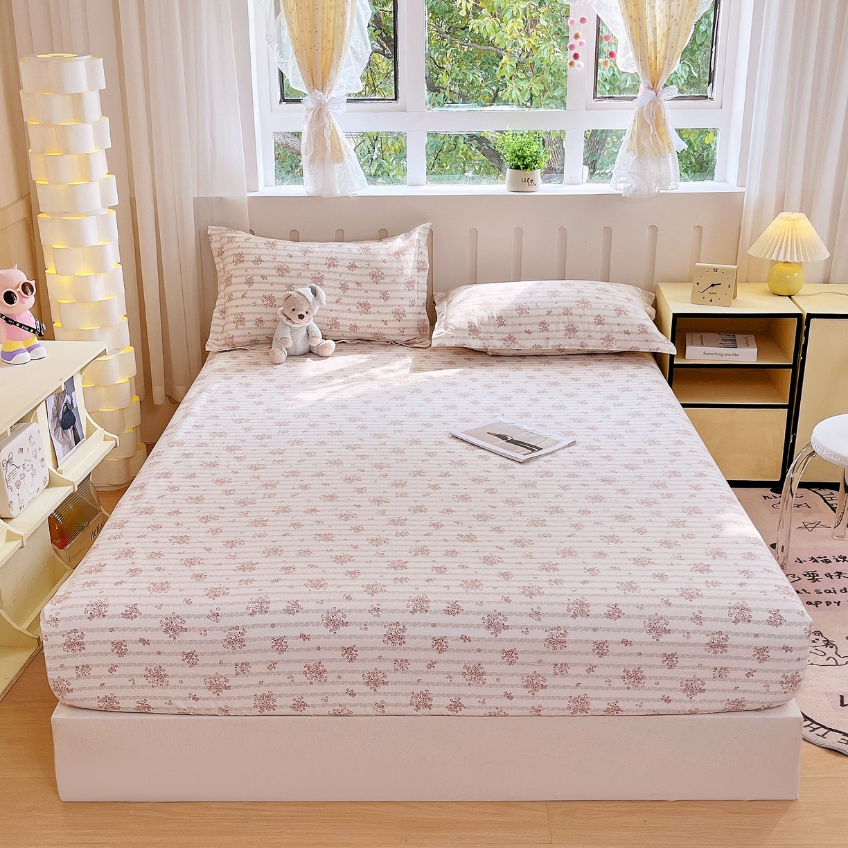 91家纺网 家纺一手货源 找家纺 大吉 2025新款全棉印花床笠 樱珞