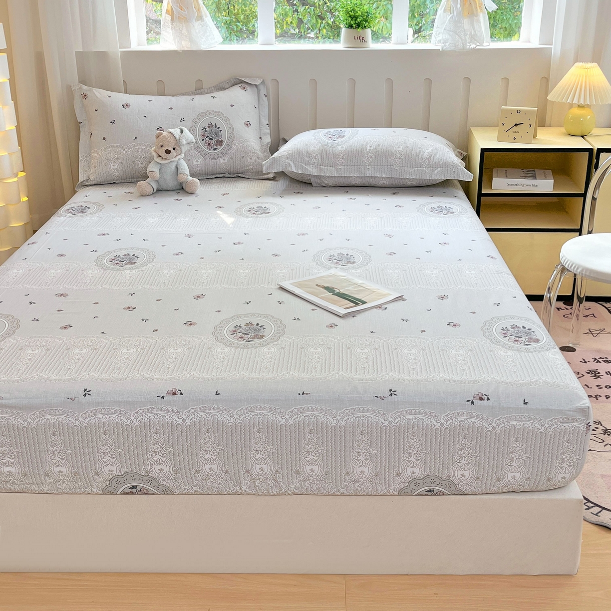 91家纺网 家纺一手货源 找家纺 大吉 2025新款全棉印花床笠 法式庄园