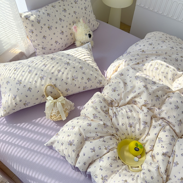 91家纺网 家纺一手货源 找家纺 竹合家纺 2025新品云感皱皱四件套跑量款小清新四件套 郁金香-紫