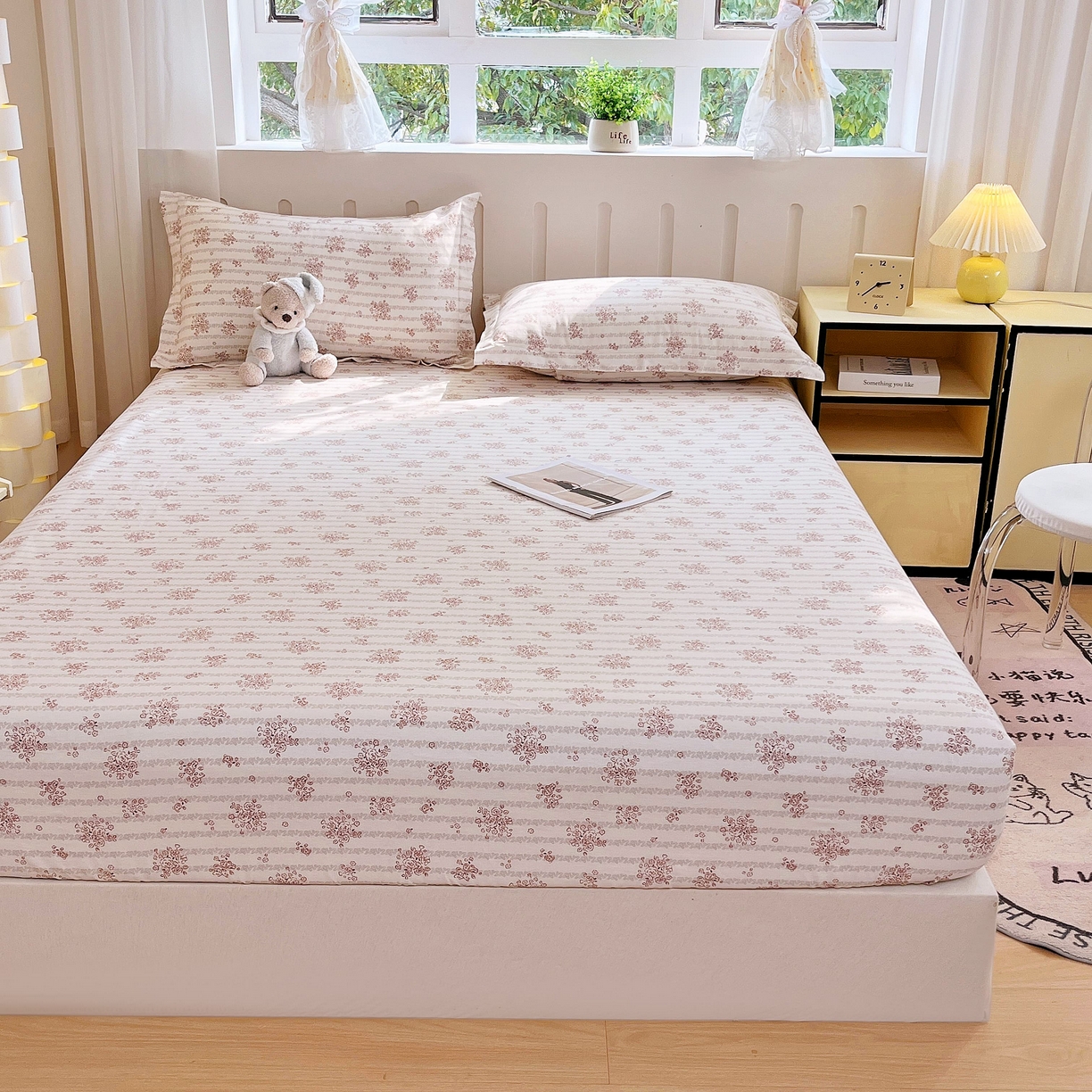 91家纺网 家纺一手货源 找家纺 大吉 2025新款全棉印花床笠 樱珞