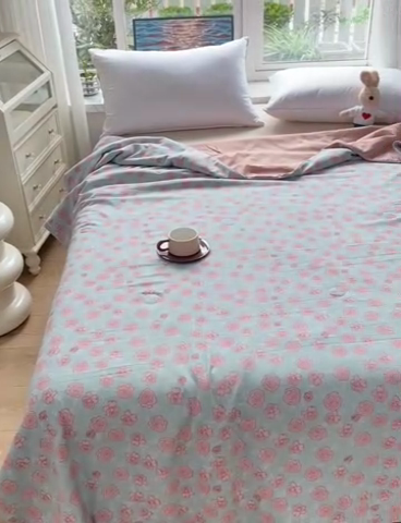 91家纺网 家纺一手货源 找家纺 （总）畅畅家纺 2025新款A类水洗棉麻双层纱夏被四件套