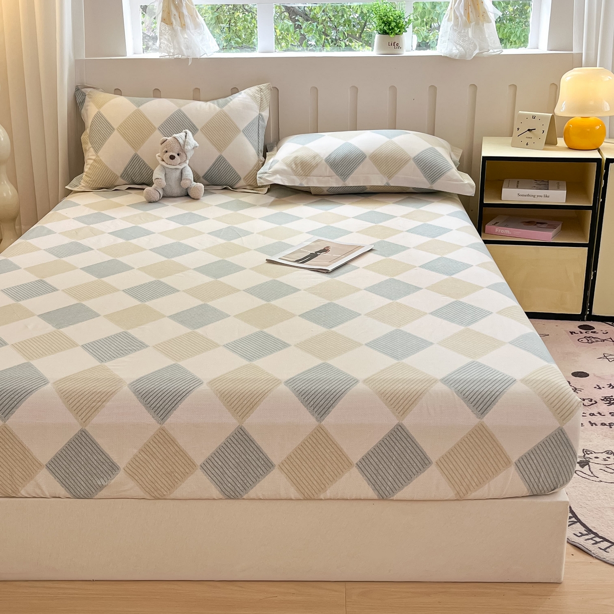 91家纺网 家纺一手货源 找家纺 大吉 2025新款全棉印花床笠 向往