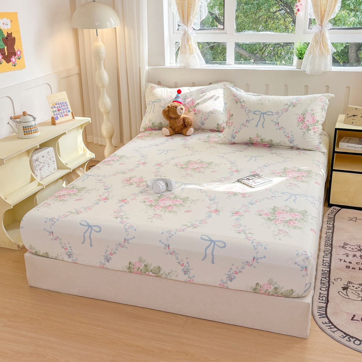 91家纺网 家纺一手货源 找家纺 大吉 2025新款全棉印花床笠 童话