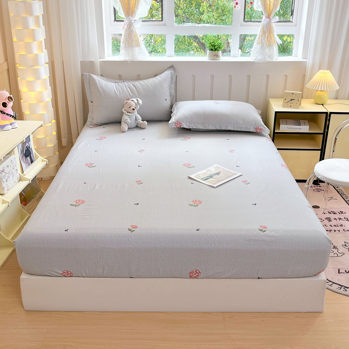 91家纺网 家纺一手货源 找家纺 大吉 2025新款全棉印花床笠 法南玫瑰