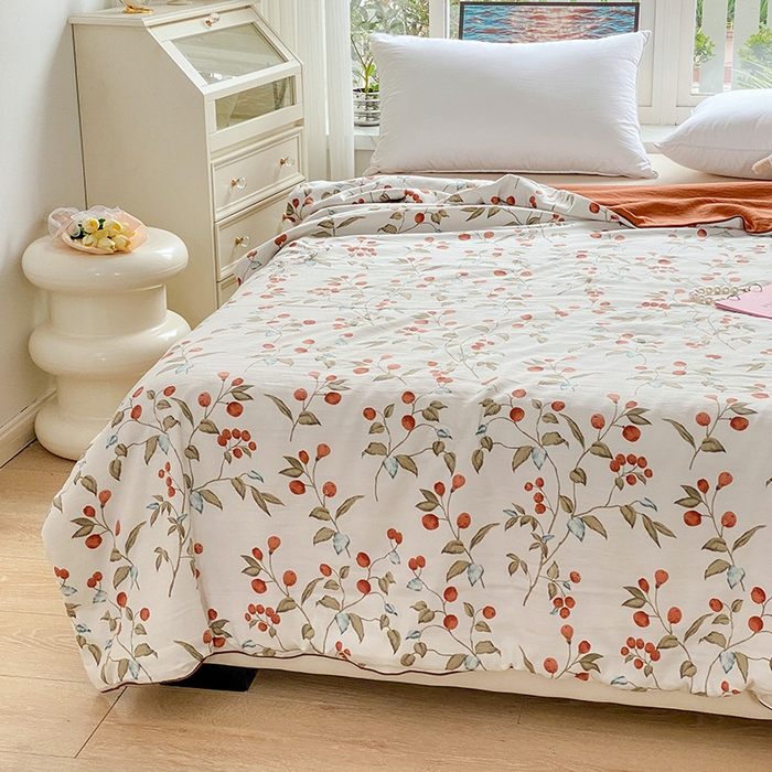 91家纺网 家纺一手货源 找家纺 畅畅家纺 2025新款A类水洗棉麻双层纱夏被四件套 红豆