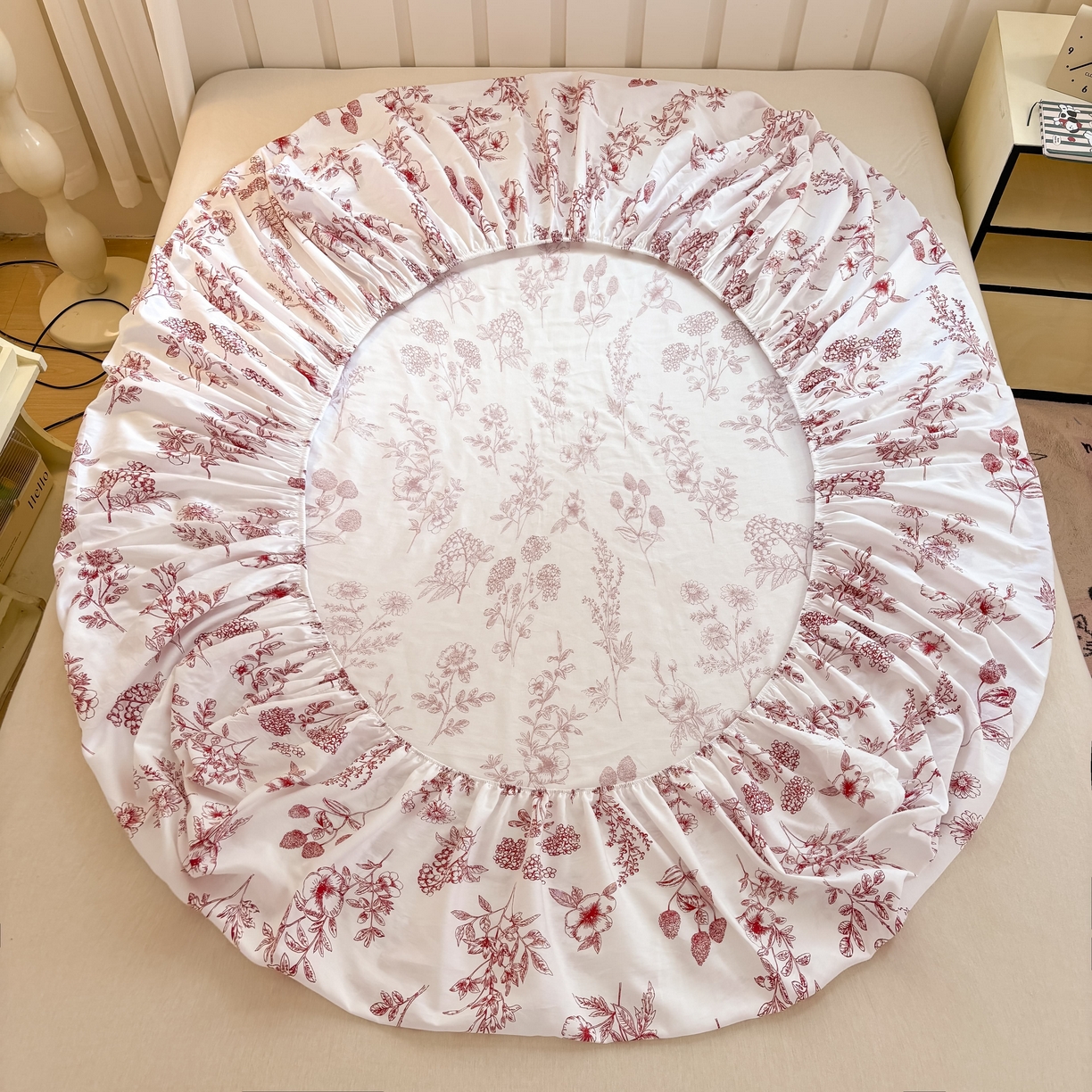 91家纺网 家纺一手货源 找家纺 大吉 2025新款全棉印花床笠 繁花