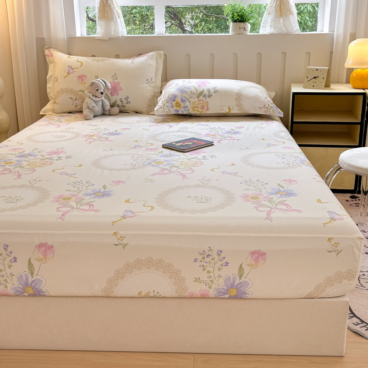 91家纺网 家纺一手货源 找家纺 大吉 2025新款全棉印花床笠 秘境