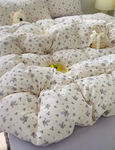 91家纺网 家纺一手货源 找家纺 竹合家纺 2025新品云感皱皱四件套跑量款小清新四件套 郁金香-紫