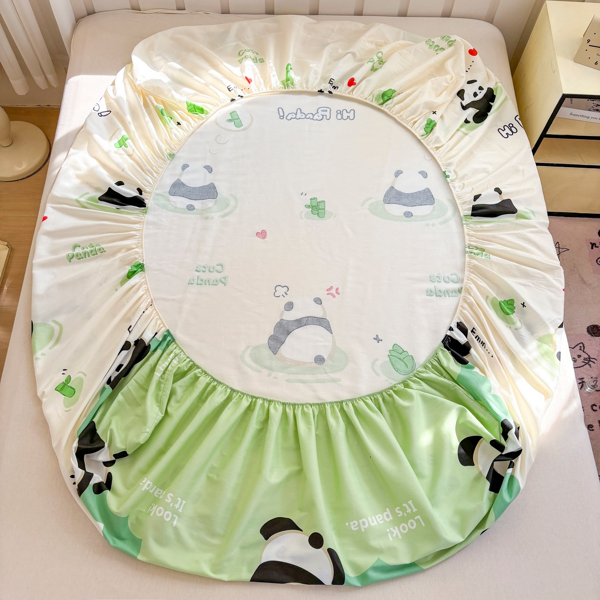 91家纺网 家纺一手货源 找家纺 大吉 2025新款全棉印花床笠 萌萌潘达