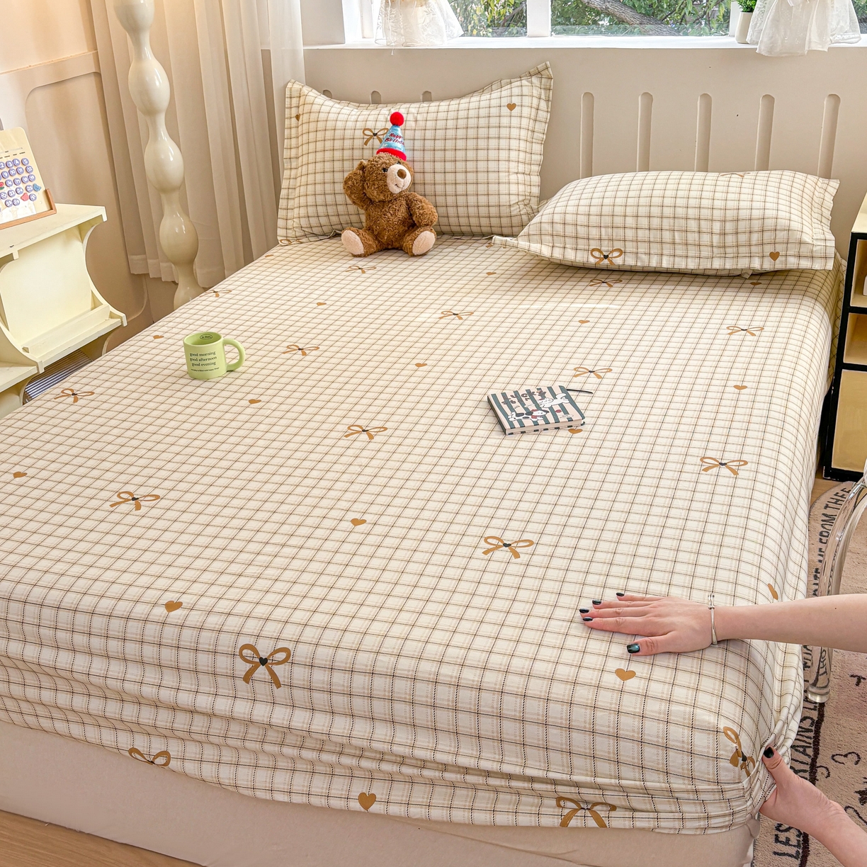 91家纺网 家纺一手货源 找家纺 大吉 2025新款全棉印花床笠 小欢喜