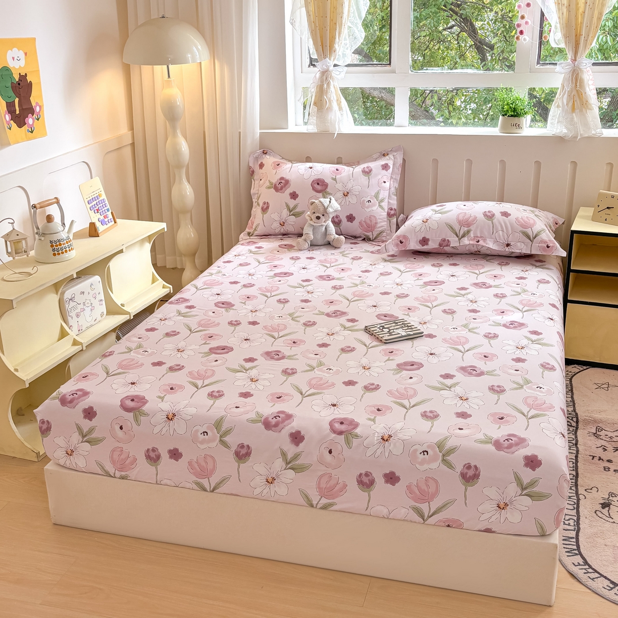 91家纺网 家纺一手货源 找家纺 大吉 2025新款全棉印花床笠 幸福时光