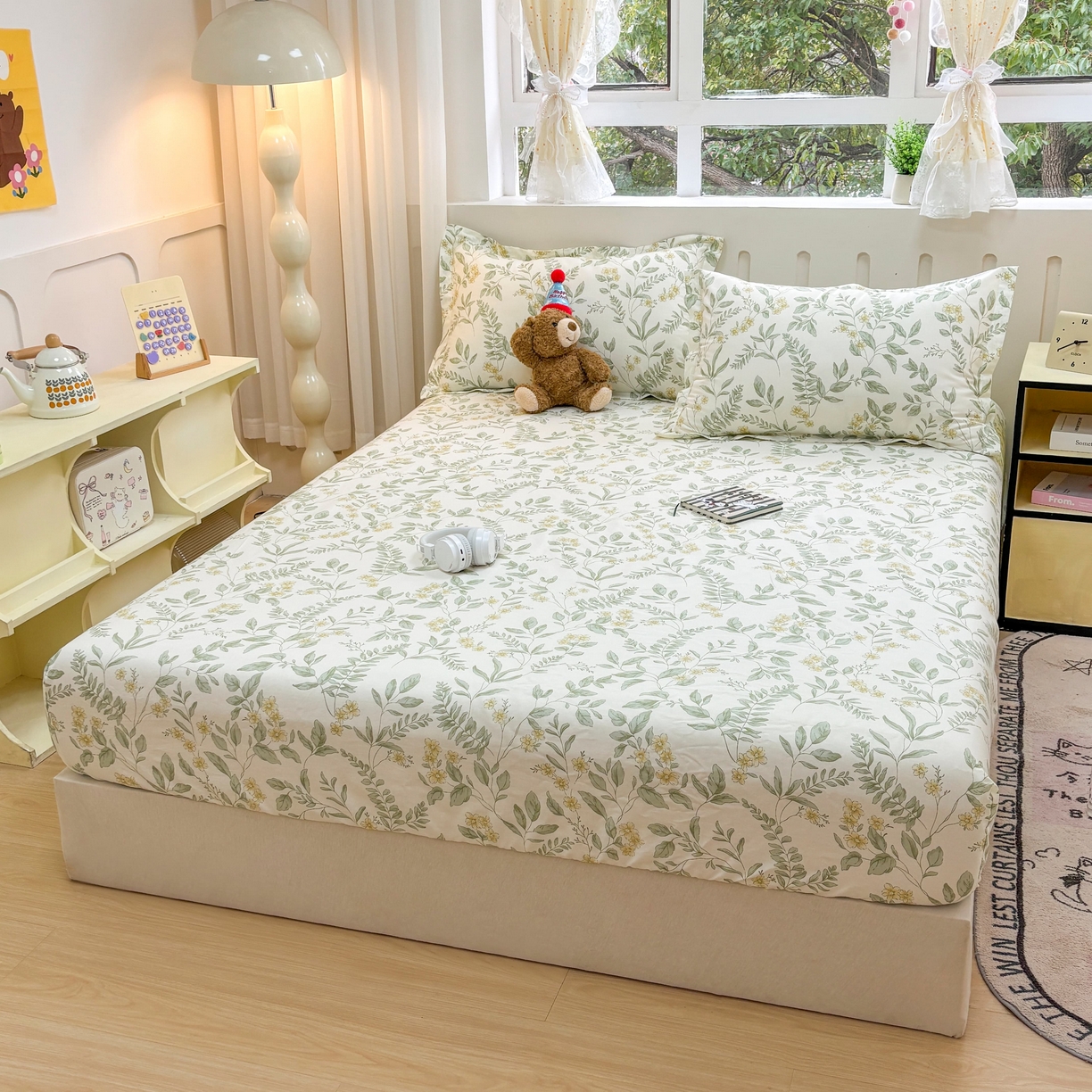 91家纺网 家纺一手货源 找家纺 大吉 2025新款全棉印花床笠 花间