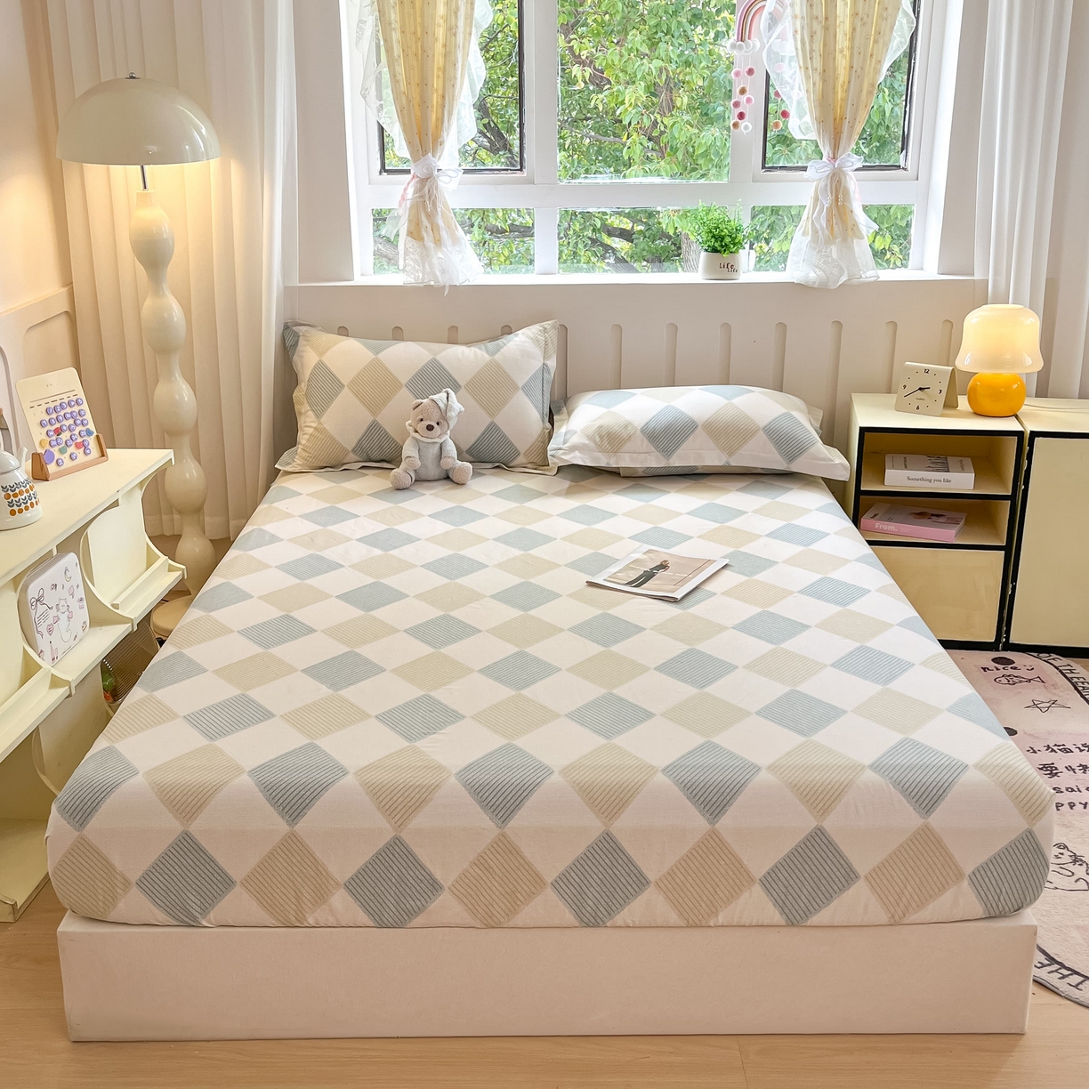 91家纺网 家纺一手货源 找家纺 大吉 2025新款全棉印花床笠 向往