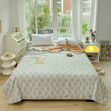 畅畅家纺 2025新款A类水洗棉麻双层纱夏被四件套 长方格