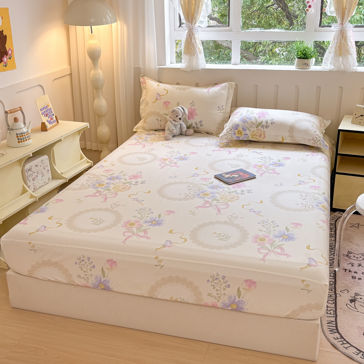 91家纺网 家纺一手货源 找家纺 大吉 2025新款全棉印花床笠 秘境