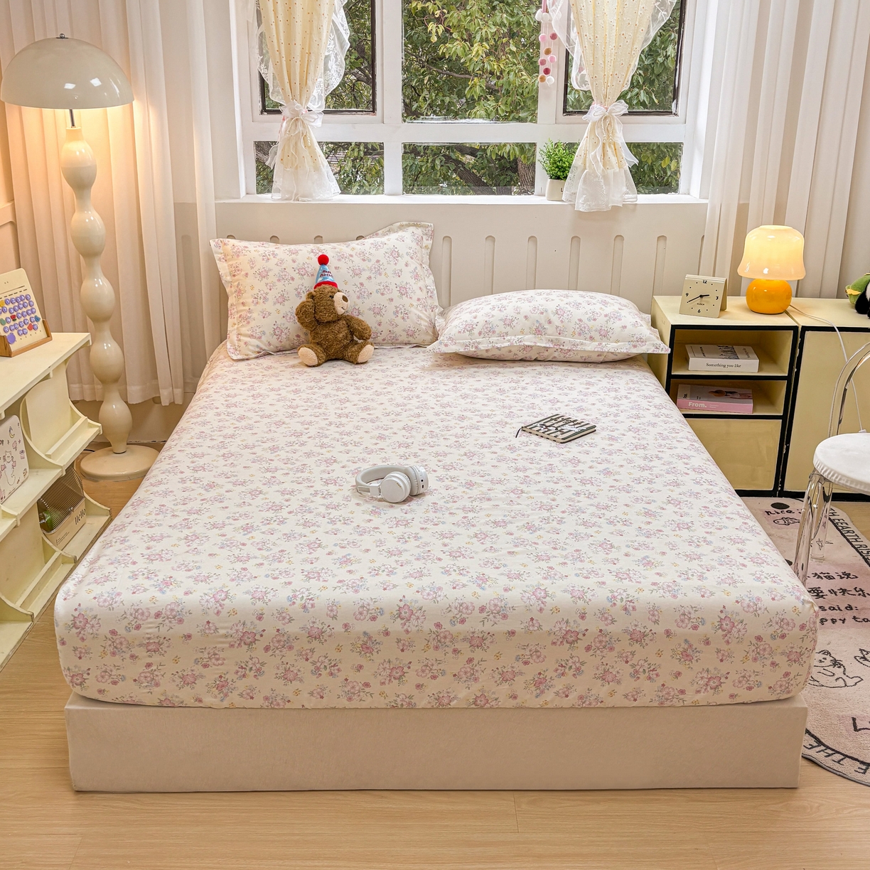 91家纺网 家纺一手货源 找家纺 大吉 2025新款全棉印花床笠 梦幻花园