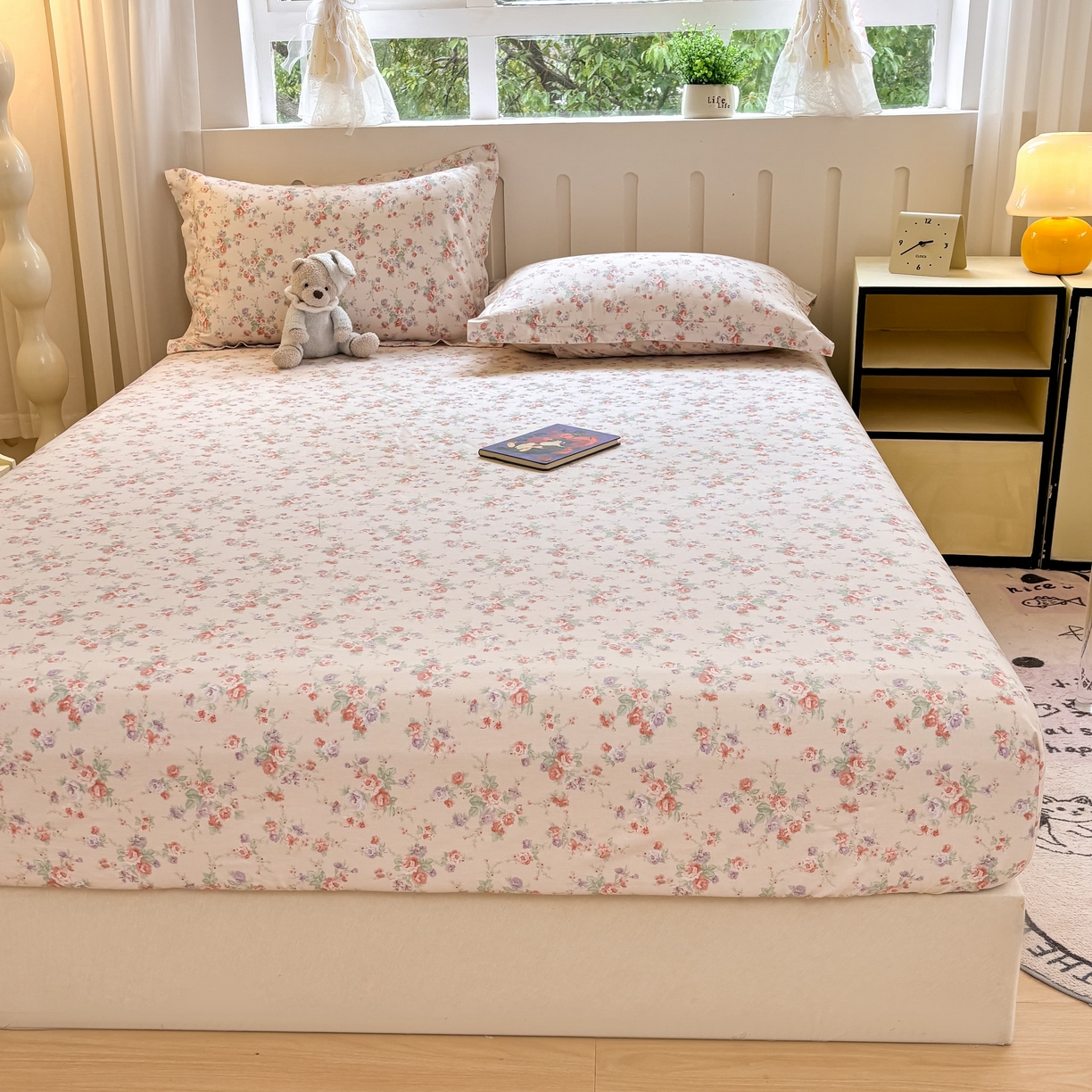 91家纺网 家纺一手货源 找家纺 大吉 2025新款全棉印花床笠 花语蔷薇