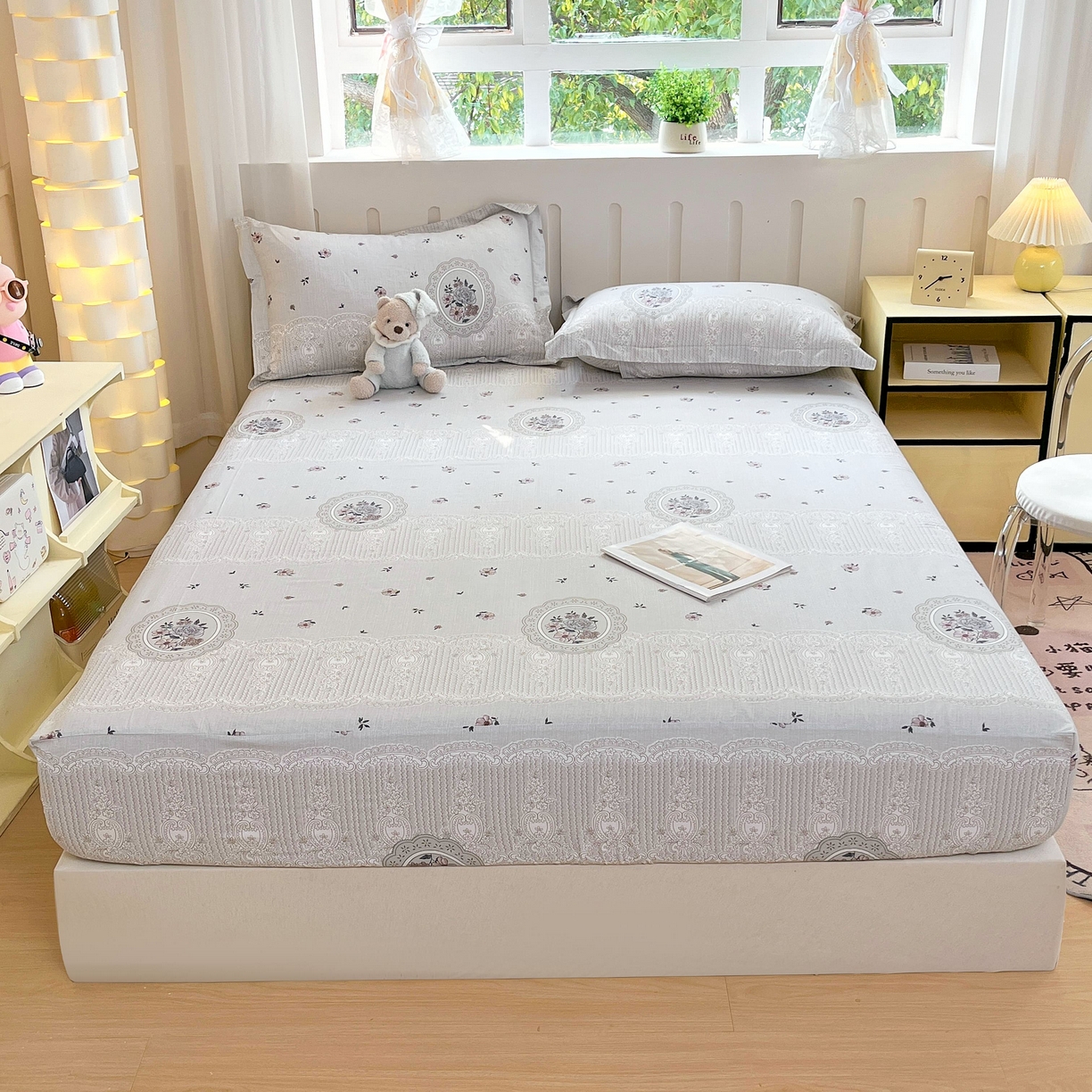 91家纺网 家纺一手货源 找家纺 大吉 2025新款全棉印花床笠 法式庄园