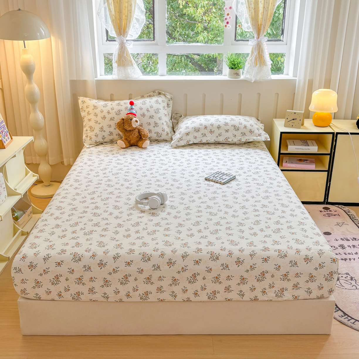 91家纺网 家纺一手货源 找家纺 大吉 2025新款全棉印花床笠 初夏