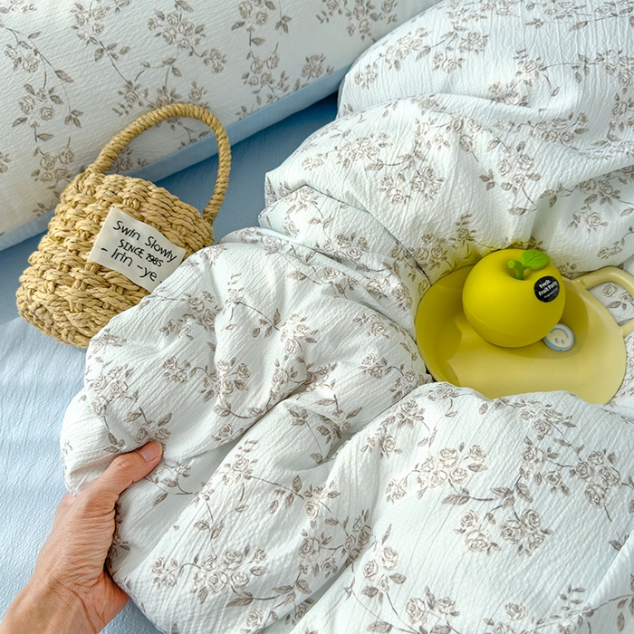 91家纺网 家纺一手货源 找家纺 竹合家纺 2025新品云感皱皱四件套跑量款小清新四件套 蓝颜