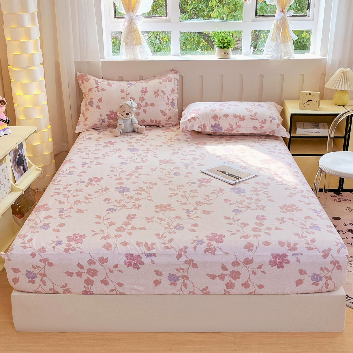 91家纺网 家纺一手货源 找家纺 大吉 2025新款全棉印花床笠 春日