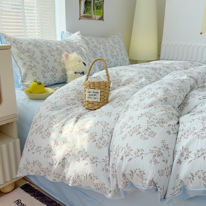 91家纺网 家纺一手货源 找家纺 竹合家纺 2025新品云感皱皱四件套跑量款小清新四件套 蓝颜