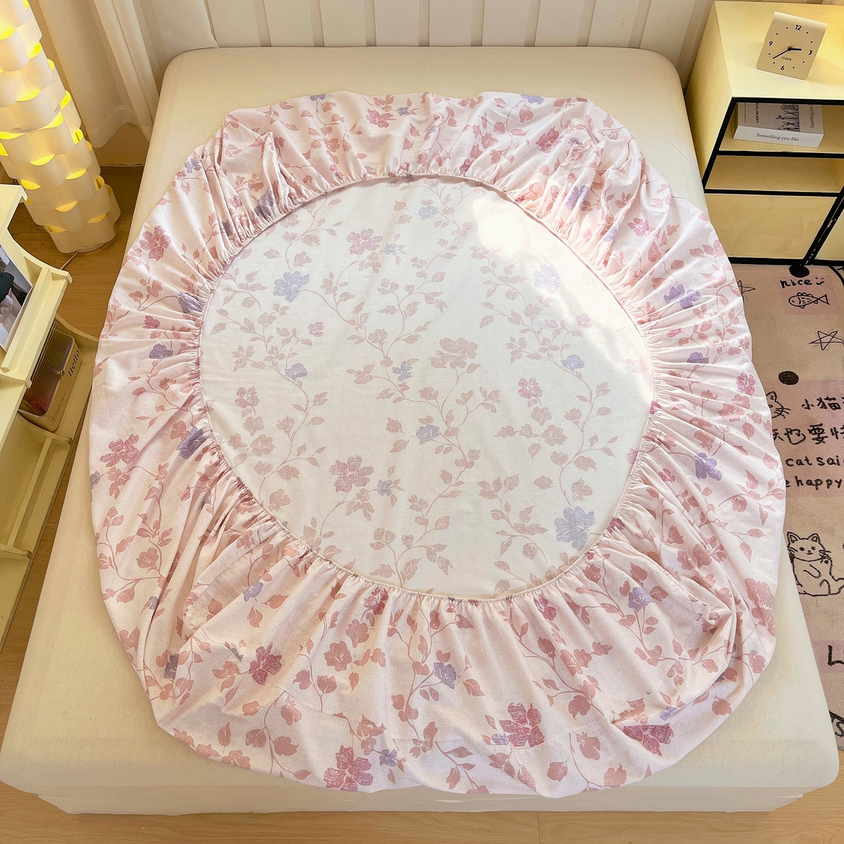 91家纺网 家纺一手货源 找家纺 大吉 2025新款全棉印花床笠 春日